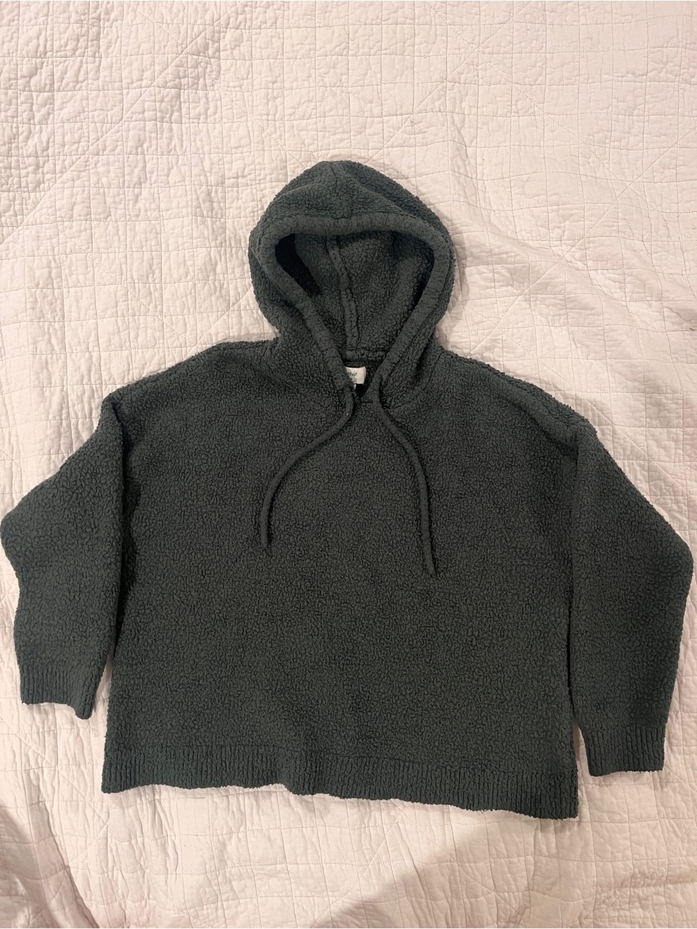 Aerie Gray Teddy Sherpa Hoodie “All Love” Chenille Graphic Back Medium